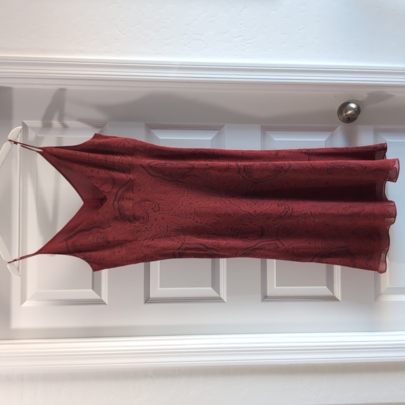 Vintage Y2K 100% Silk Ann Taylor Red Sexy Bias Cut Slip Dress Midi Whimsigoth L - Picture 2 of 9